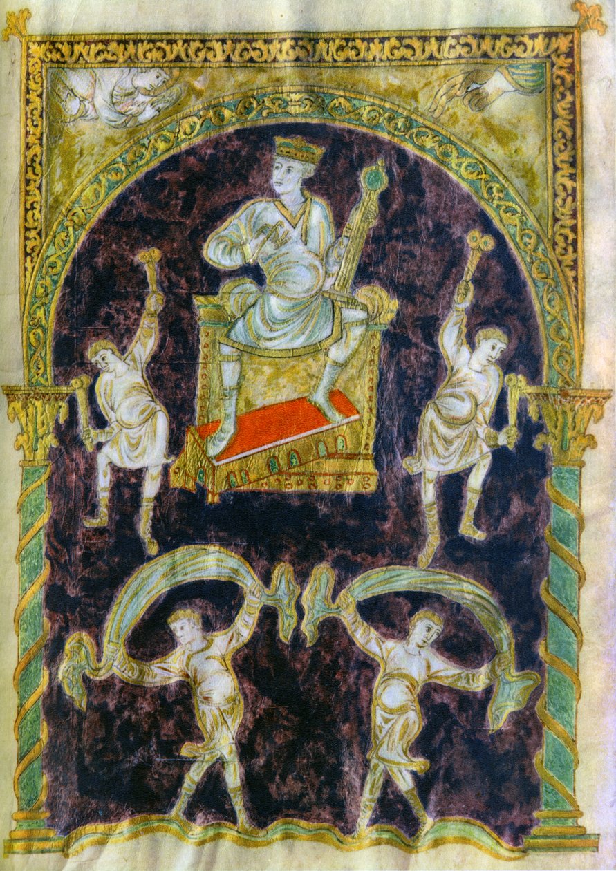 Král David na trůn, tanečníci, konec 9. století 890-900, opatství St Gall od Unbekannt