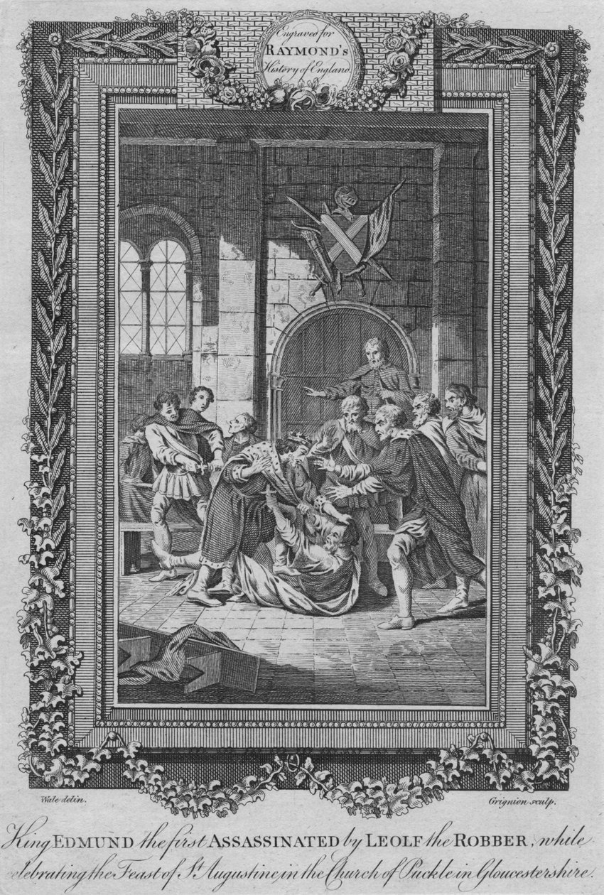 Král Edmund první zavražděn Leolfem Robbem, c1787 od Unbekannt