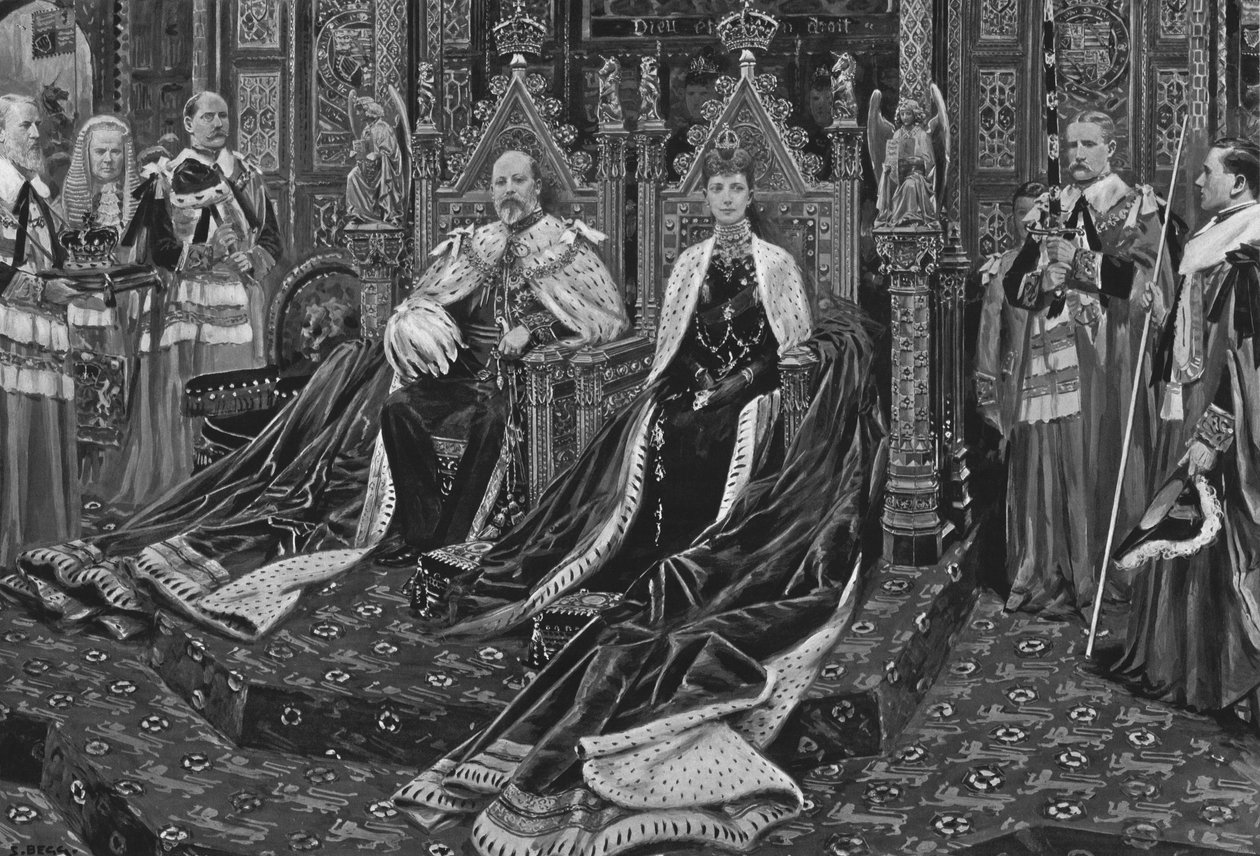 Král Edward VII. A královna Alexandra při otevření prvního parlamentu Jeho Veličenstva, 1901. od Unbekannt