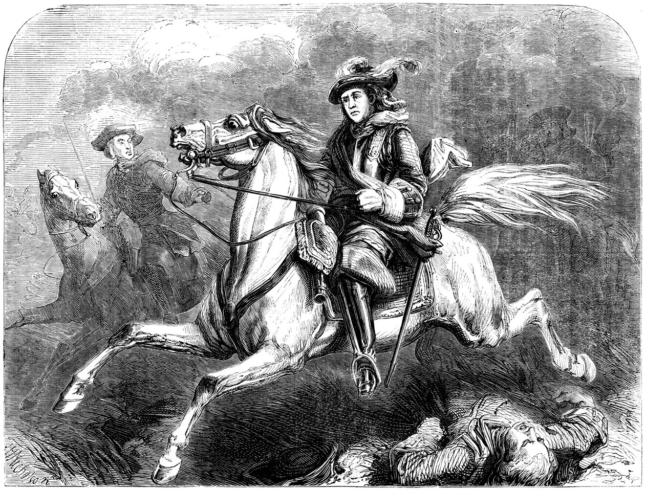 Král Jiří II. v bitvě u Dettingenu, 1743 od Unbekannt