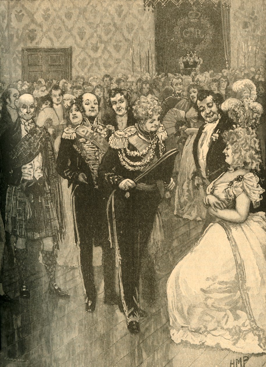 Král Jiří IV drží hráz v paláci Holyrood, Edinburgh, 1822 c1890. od Unbekannt