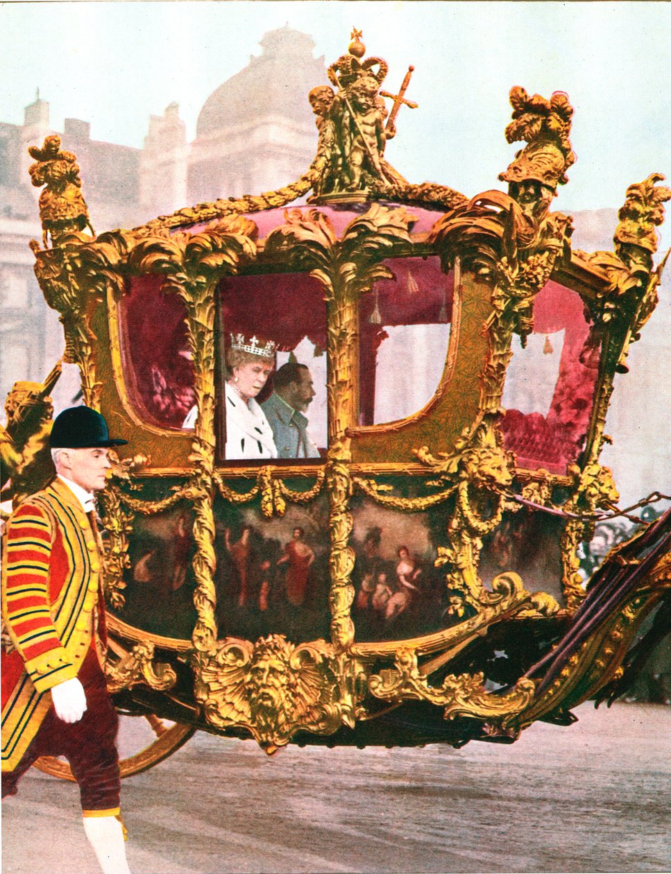 King George V a Queen Mary v historickém State Coach, c1935 od Unbekannt