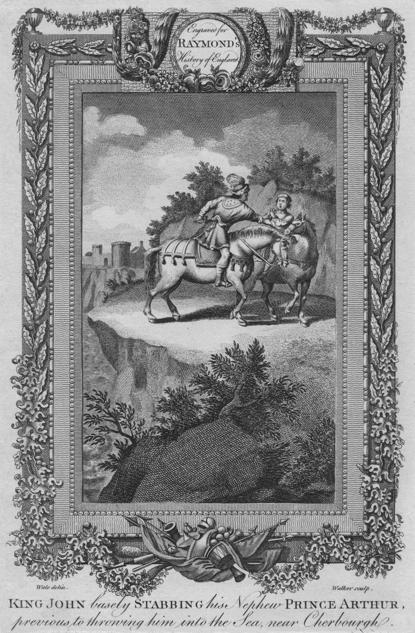 Král Jan pobodal svého synovce prince Artuše před tím, než ho hodil do moře, c1787 od Unbekannt