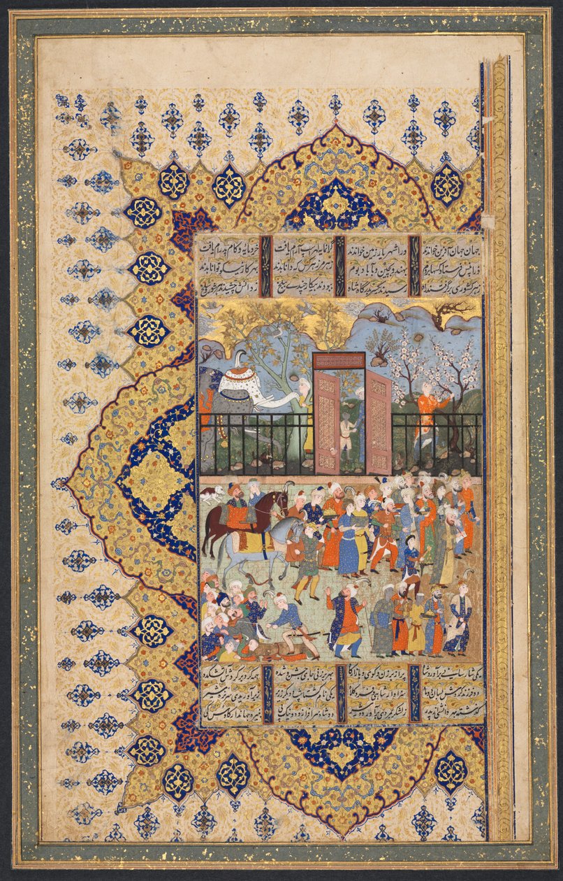 King Luhrasp Ascend the Throne: A Processon Arriving at Court Recto..., c. 60.–80. léta 16. století. od Unbekannt