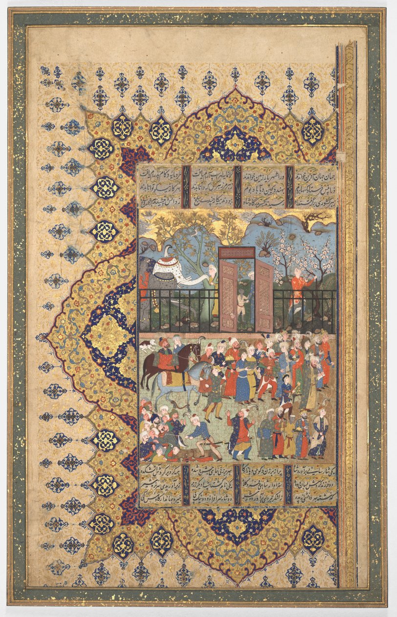 King Luhrasp Ascend the Throne: A Processon Arriving at Court Recto..., c. 60.–80. léta 16. století. od Unbekannt