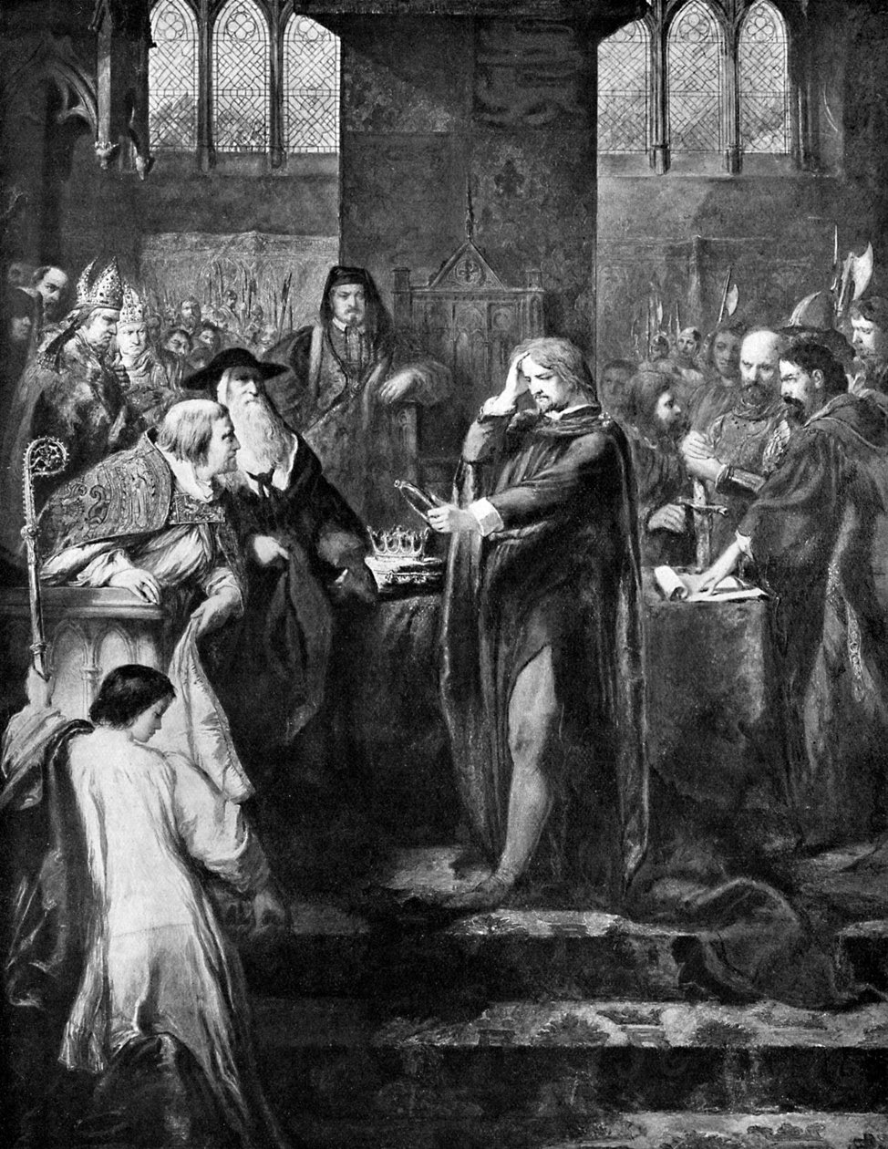 Král Richard II rezignuje na korunu svému bratranci Bolingbrokovi, 1399, c1920 od Unbekannt