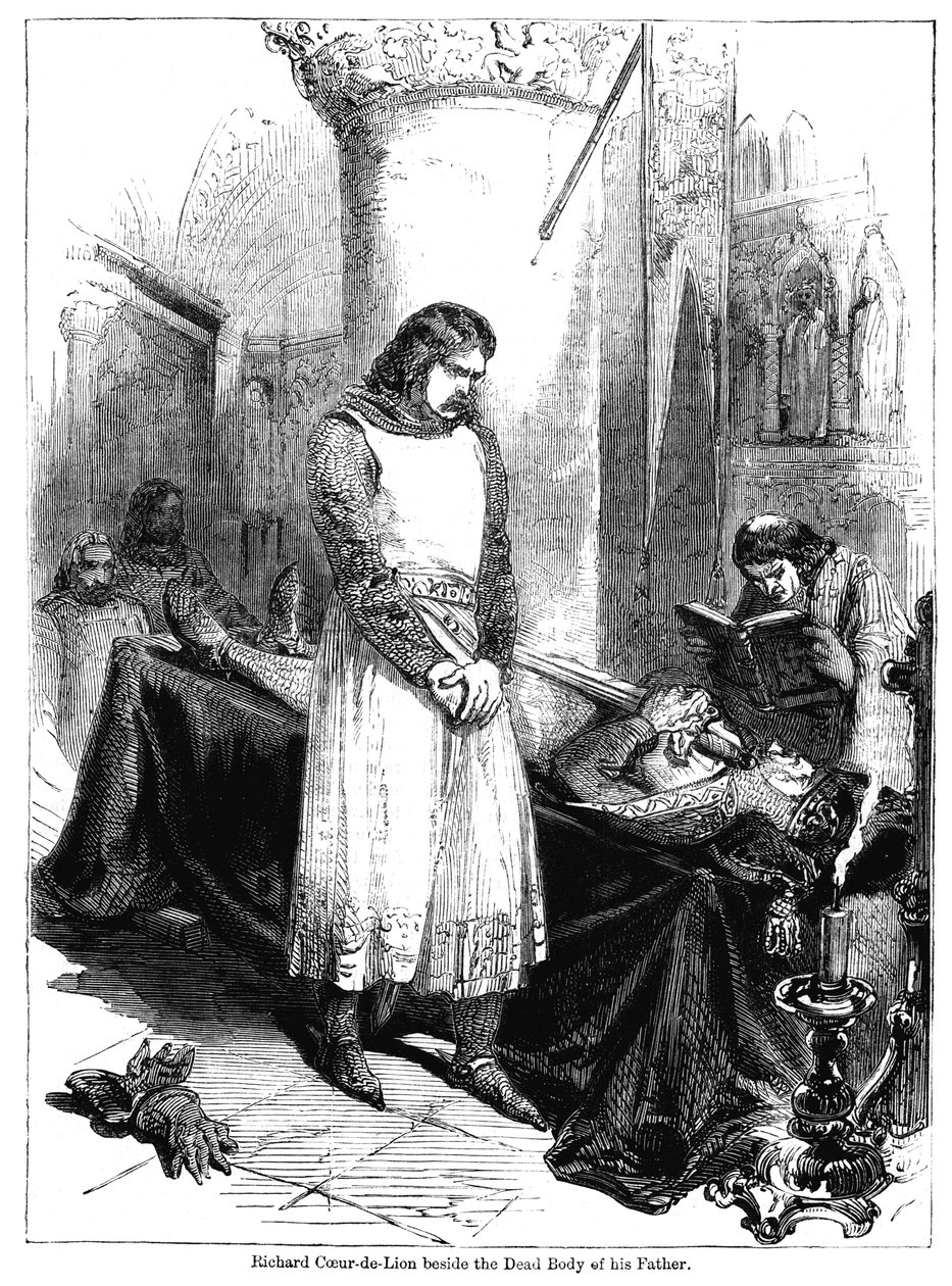 Král Richard I. vedle mrtvého těla svého otce, krále Jindřicha II., 1189 od Unbekannt