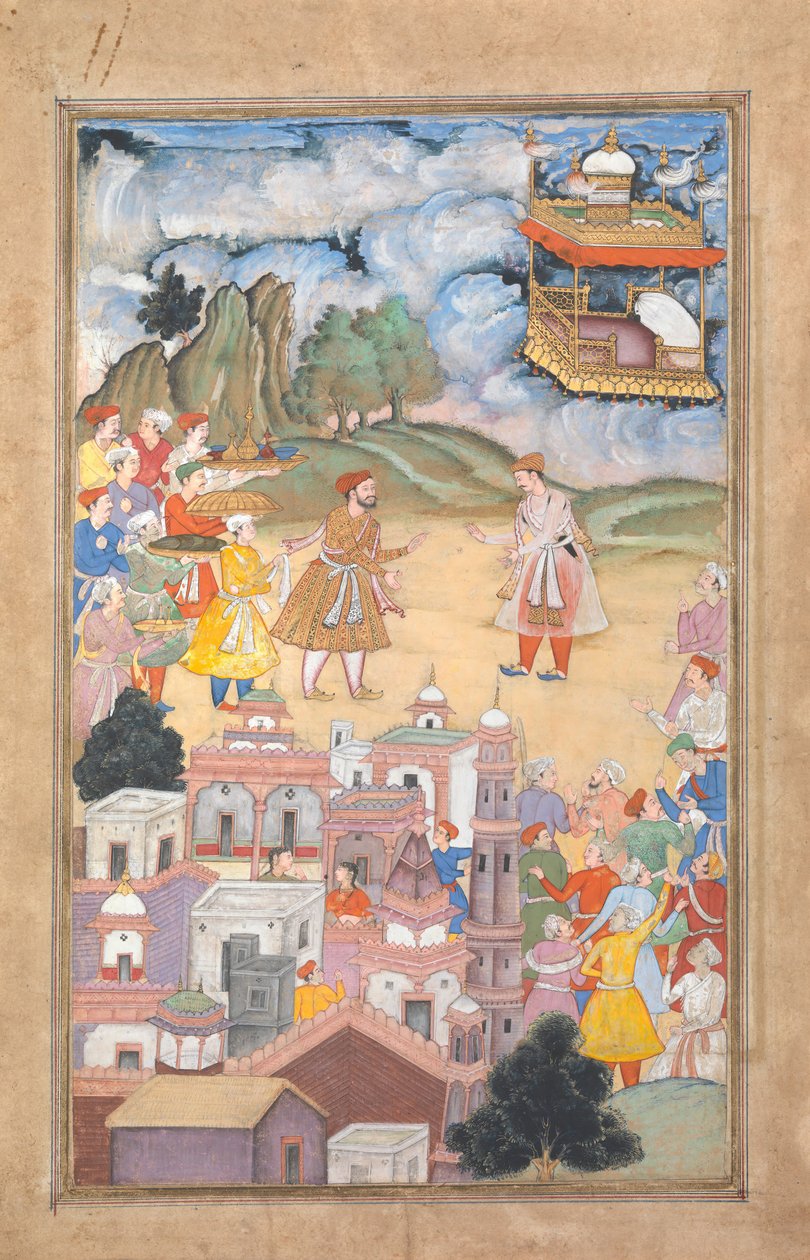Král Sal navštíví Kala Yavana, Folio z Harivamsa Legend of Hari Krishna, K. 1590-95. od Unbekannt