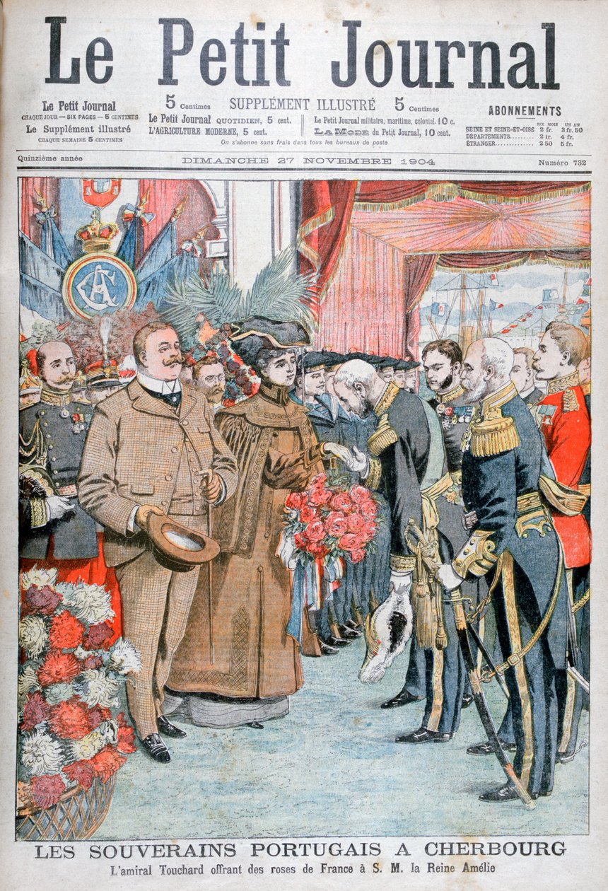 Král a královna Portugalska, obdarovaný květinami od admirála Toucharda, 1904 od Unbekannt