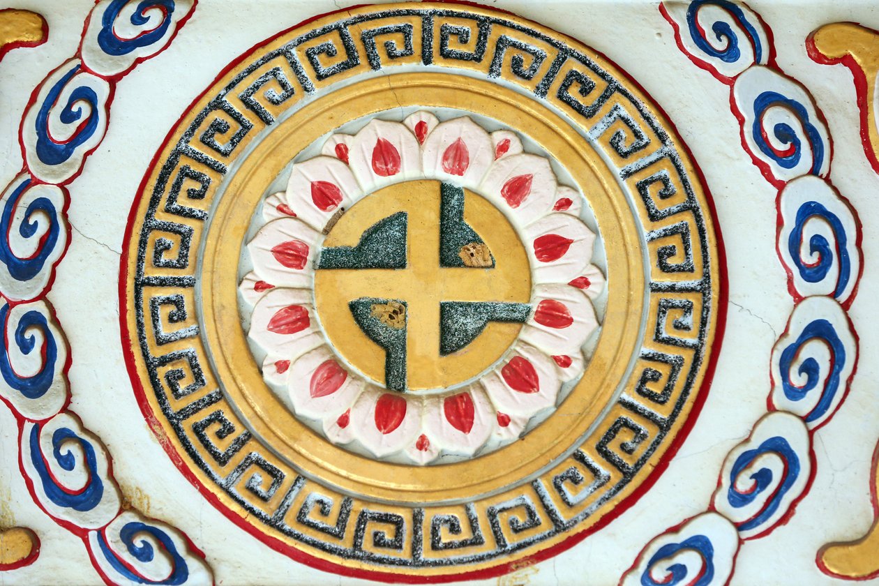 Kong Meng San Four Cancer Mořský klášter. Symbol buddhismu: Svastika, 20160819, Singapur, Singapur od Unbekannt