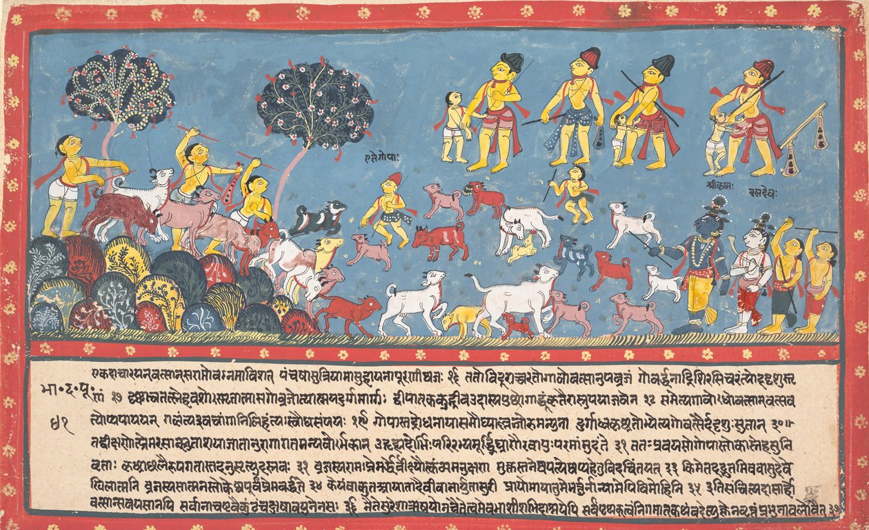Krišna, Balarama a pastevci krav... z rozptýlené Bhágavata Purány..., 1800-1825. od Unbekannt