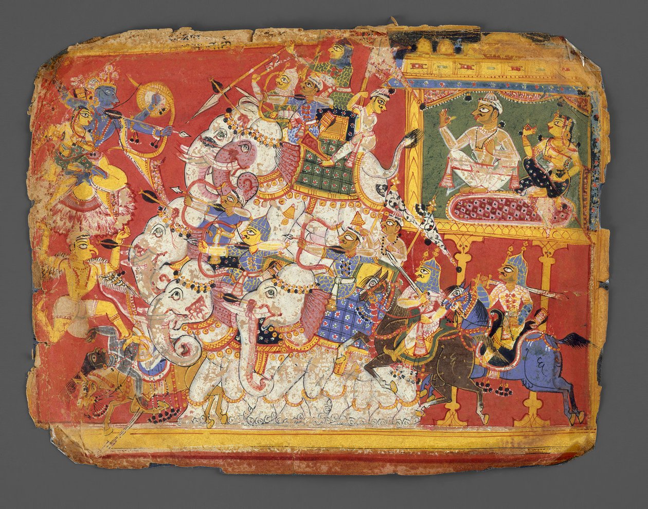 Krišna bojuje s armádami démona Naraka: Stránka z rukopisu Bhagavata Purana, ca. 1540. od Unbekannt