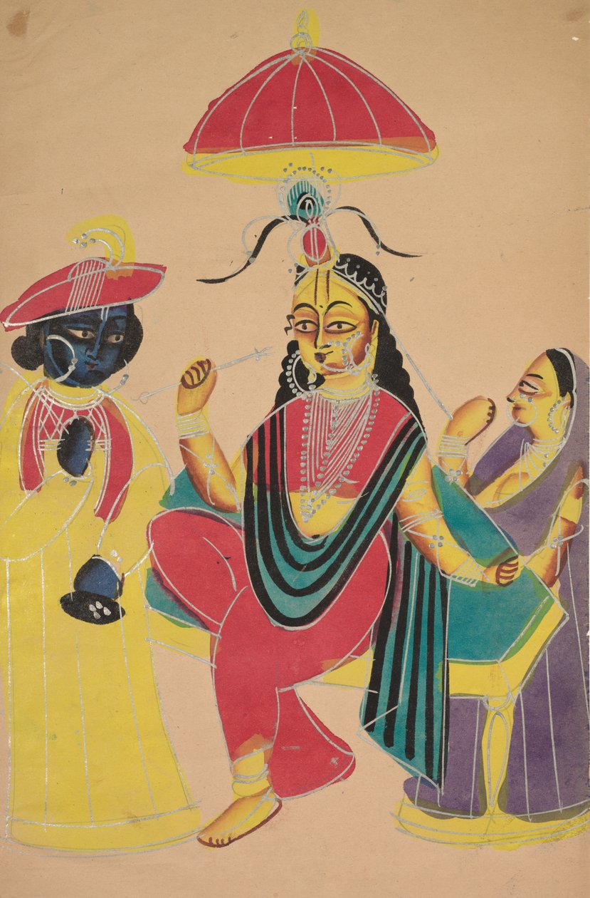 Krishna stojící u Radhy, která sedí na židli, 19. století. od Unbekannt
