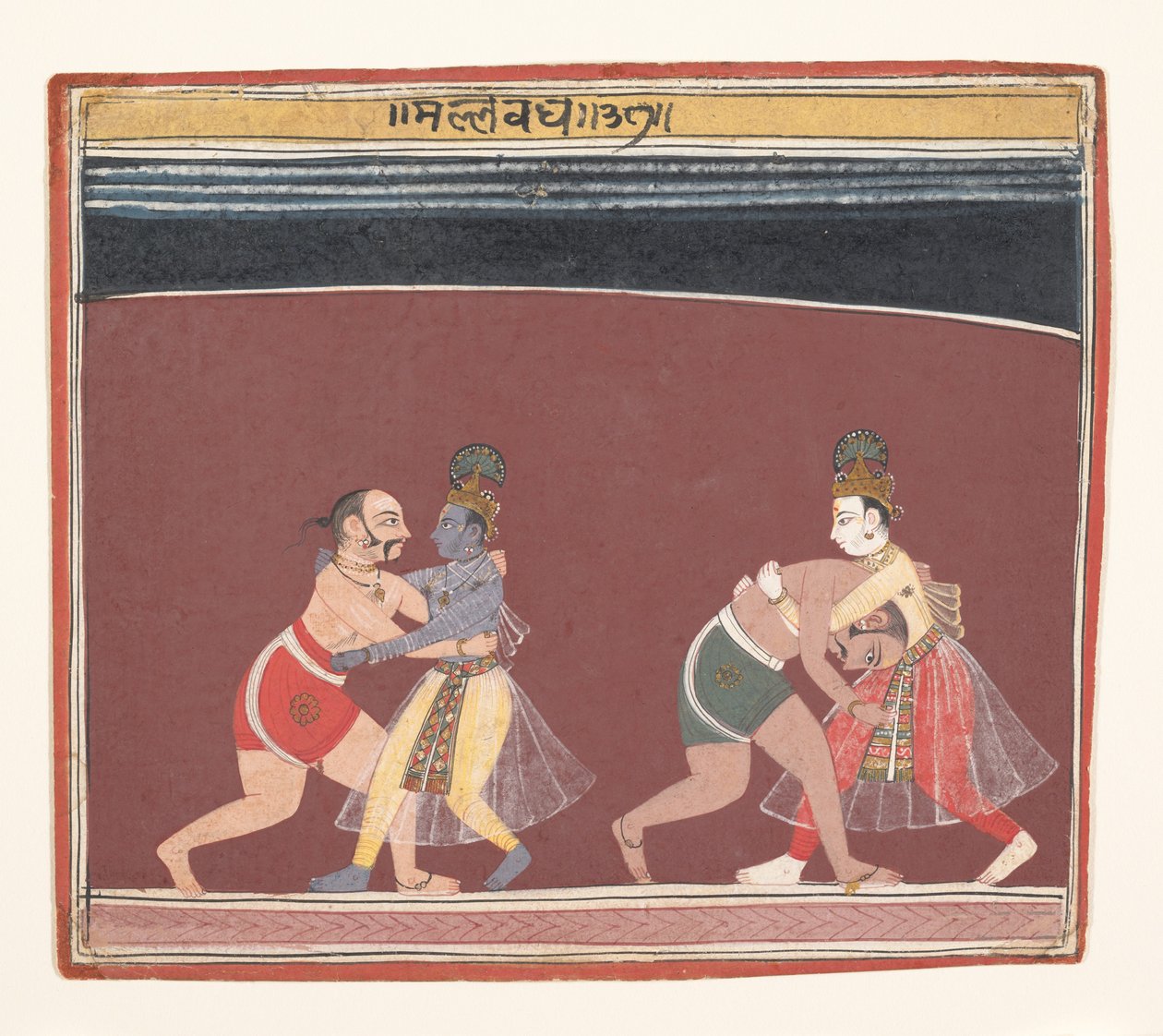 Krishna a Balarama bojují proti zlým zápasníkům krále Kamsas..., ca. 1650. od Unbekannt