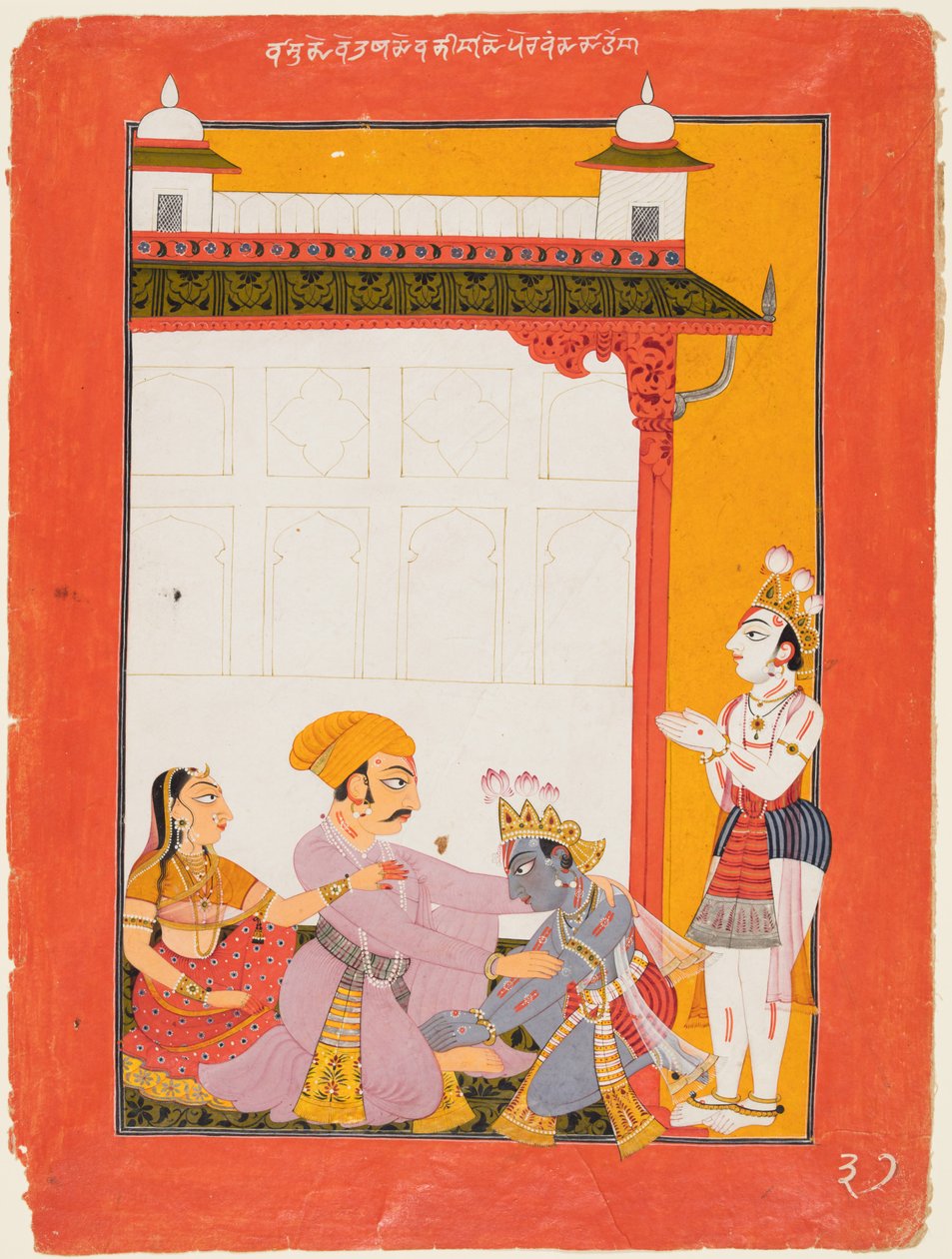 Krišna a Balarama dotýkající se nohou Vasudevy a Devaki, 1730-40. od Unbekannt