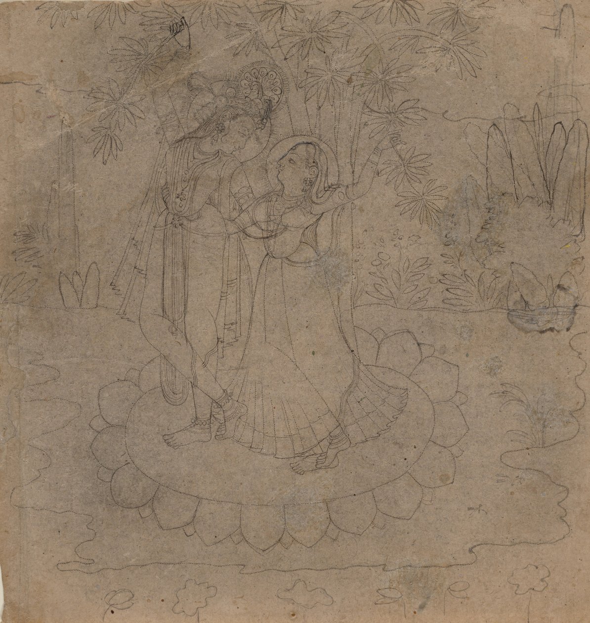 Krishna a Radha stojící na lotosu, konec 19.-začátek 20. století. od Unbekannt
