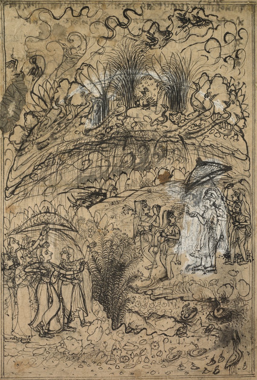Krišna a Rádhá pod horou Govardhan, c. 1720. od Unbekannt