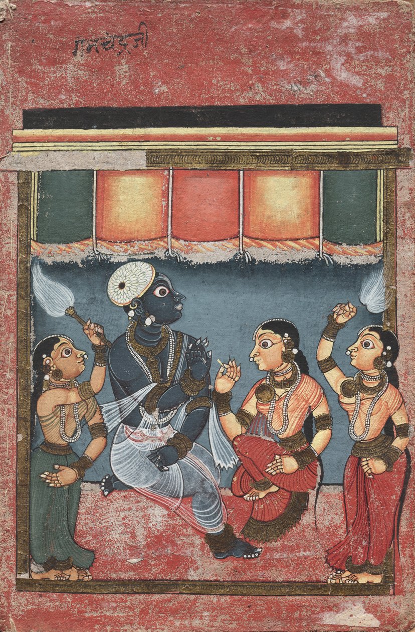Krišna s Rádhou a dvěma pomocníky recto, Jagannath, Subhadra a Balarama...verze, 18. století od Unbekannt
