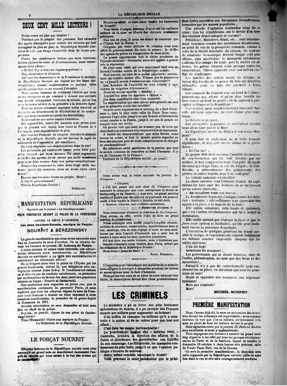 Noviny La Republique Sociale z 13. října 1881 od Unbekannt