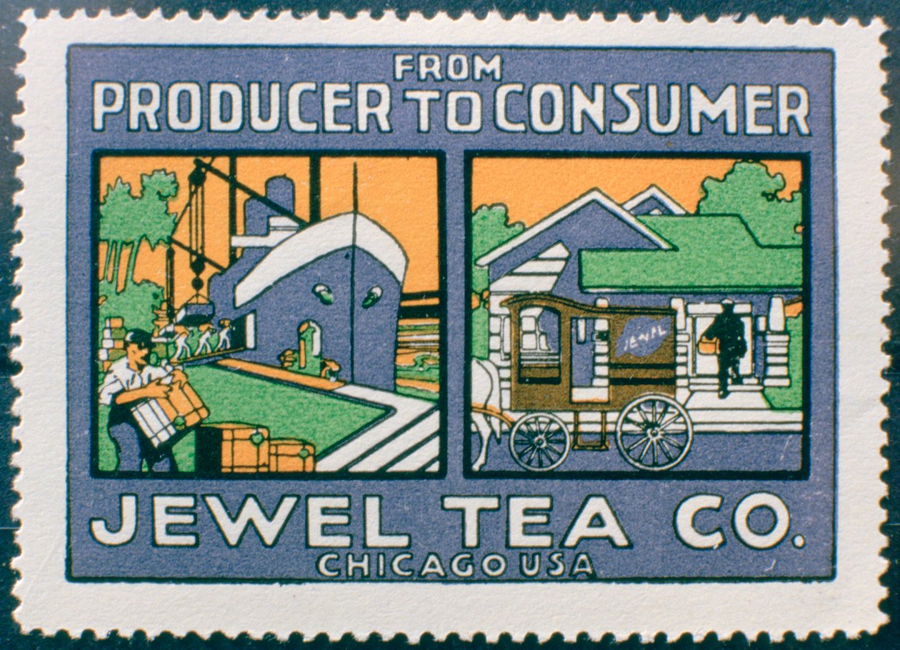 Štítek inzerující společnost Jewel Tea Co of Chicago, USA od Unbekannt