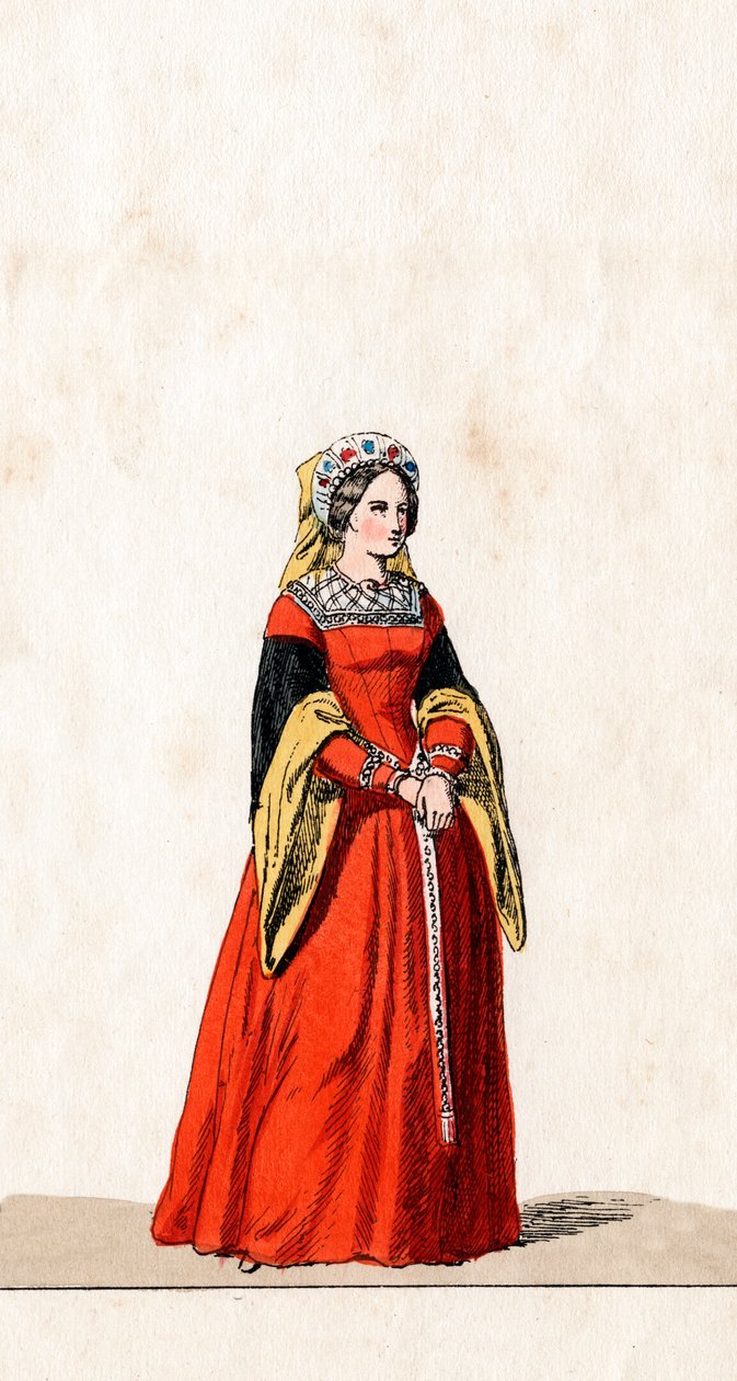 Dvorní dáma, návrh kostýmů pro Shakespearovu hru, Jindřich VIII., 19. století od Unbekannt