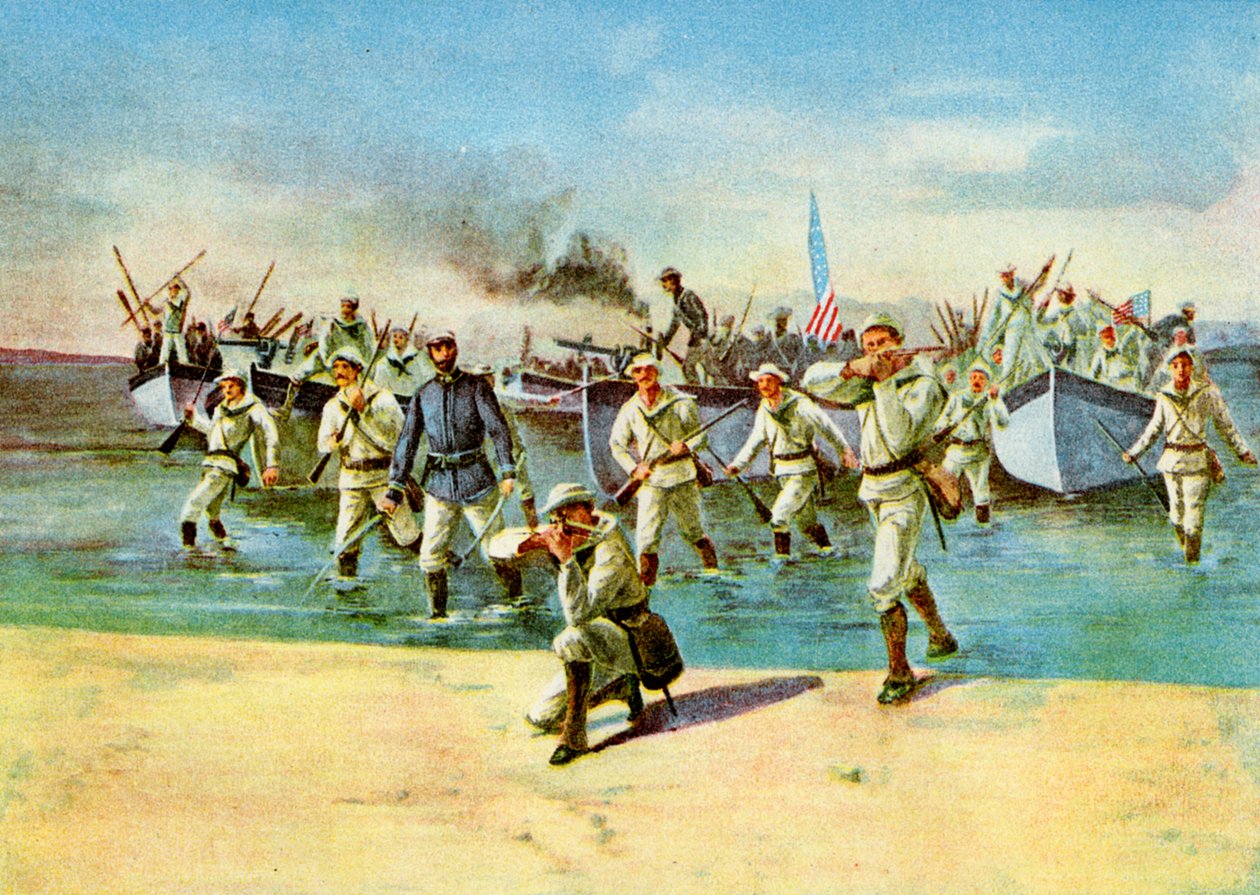 Vyloďovací munice pro povstalce, pod palbou, španělsko-americká válka, Kuba, 1898 od Unbekannt