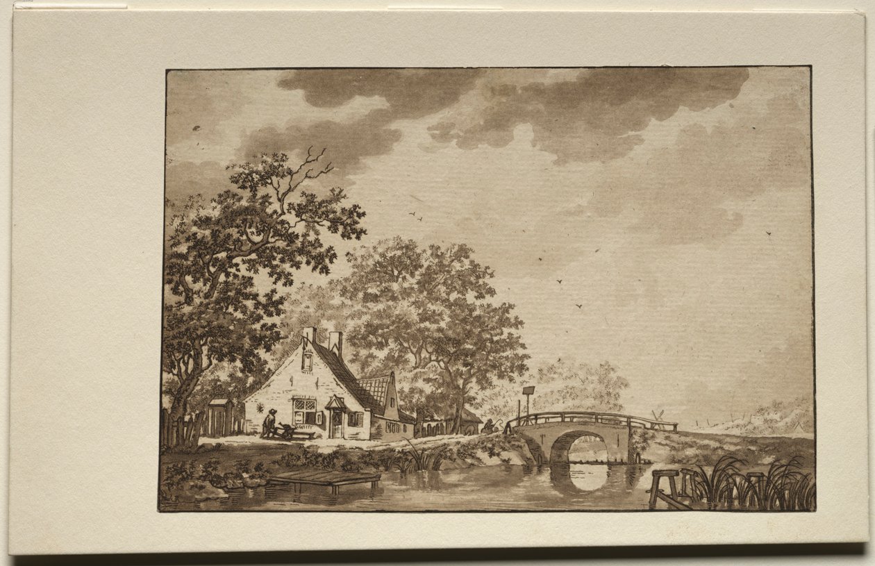 Krajina s chatou a mostem, 1700s. od Unbekannt