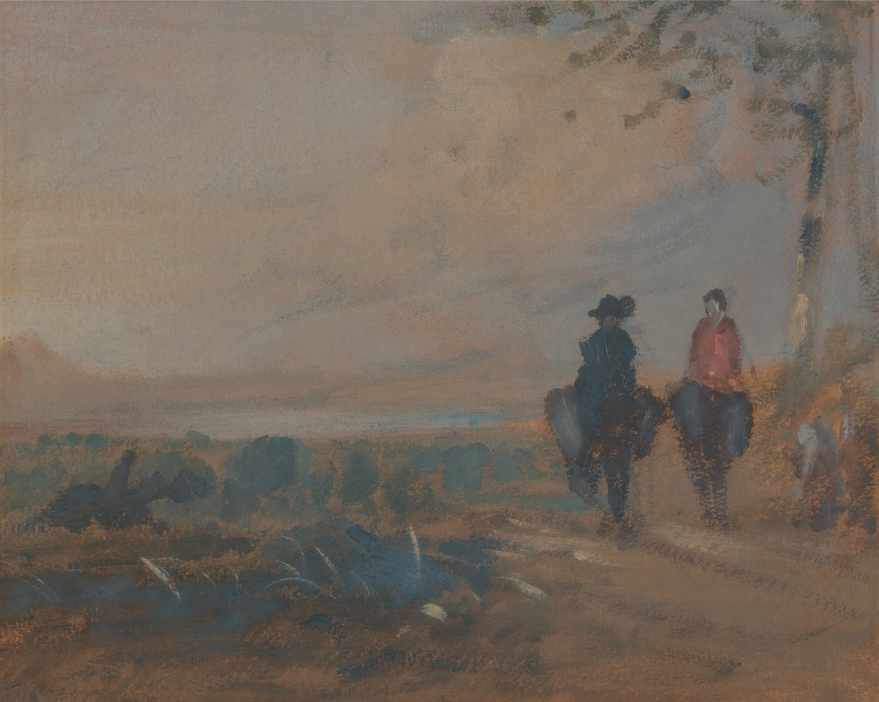 Krajina s jezerem a dvěma postavami na koni, ca. 1820. od Unbekannt