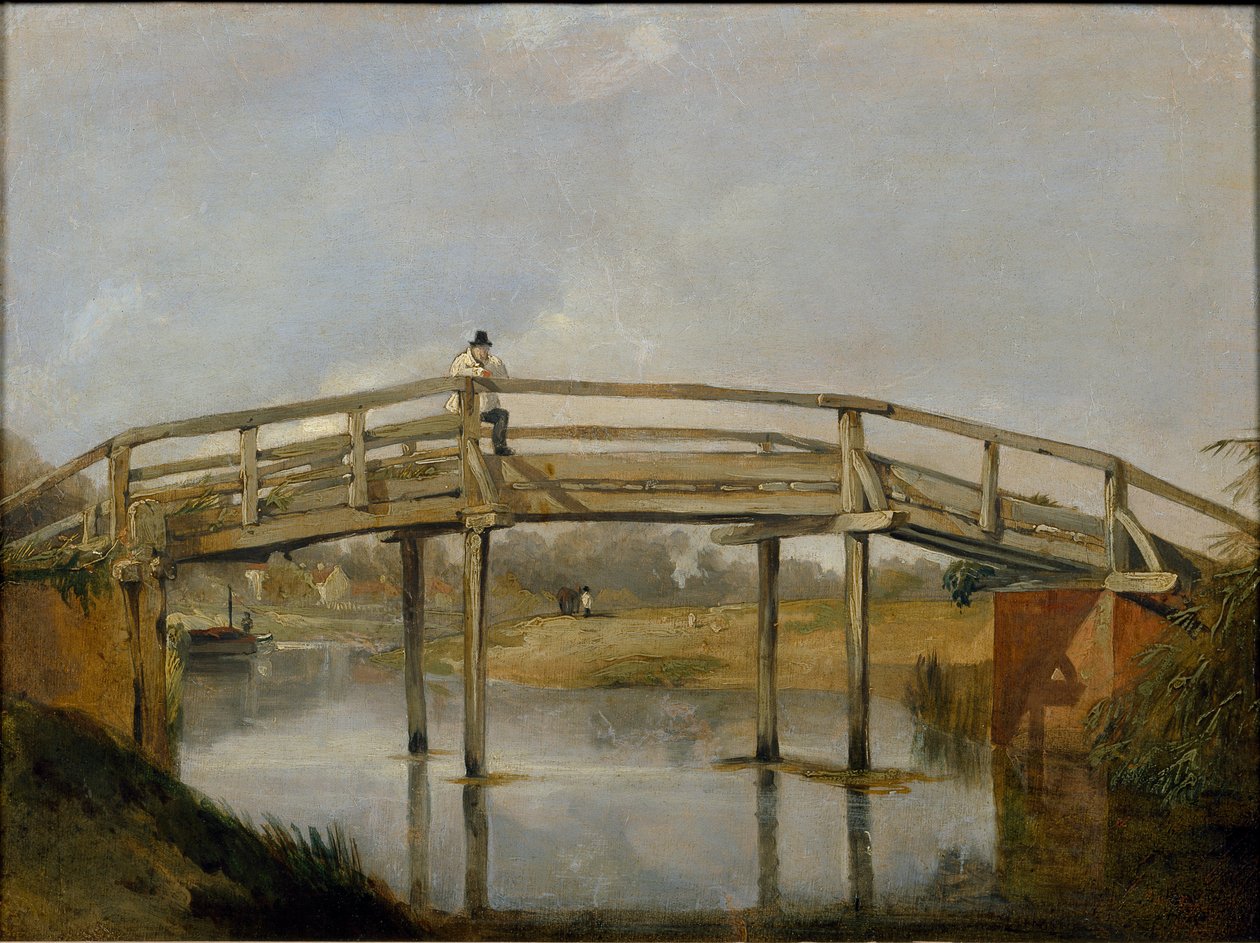 Krajina s řekou a mostem, c1830 od Unbekannt