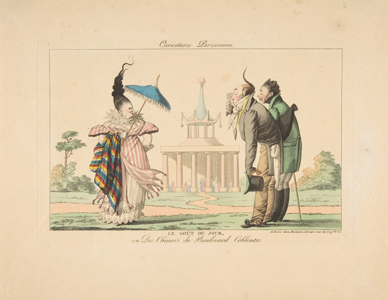 Chuť dne nebo Číňané na Boulevard Coblentz, od Caricatures Parisiennes, ca. 1815. od Unbekannt