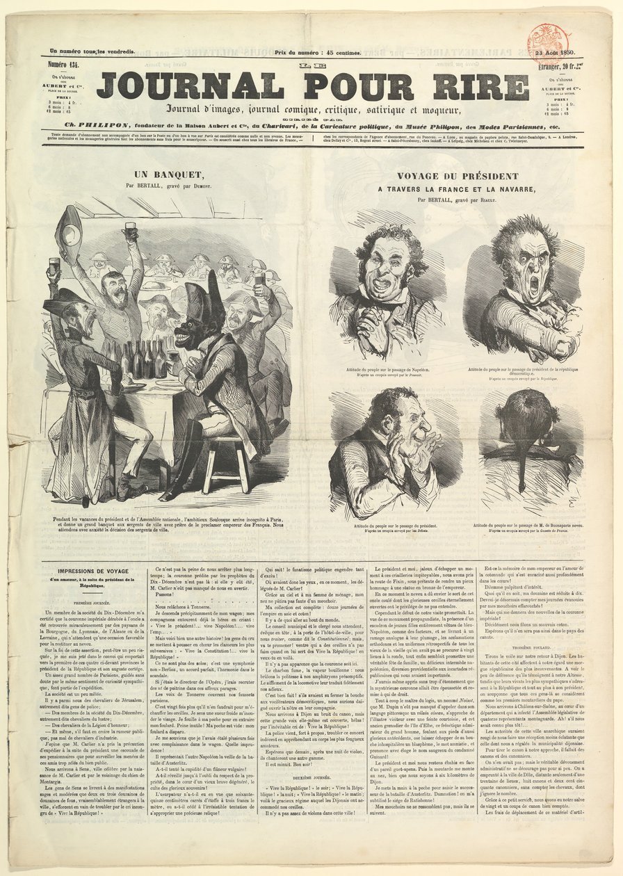 Le Journal Pour Rire, Journal dIimages, Journal Comique, Critique, Satirique et..., 23. srpna 1850. od Unbekannt