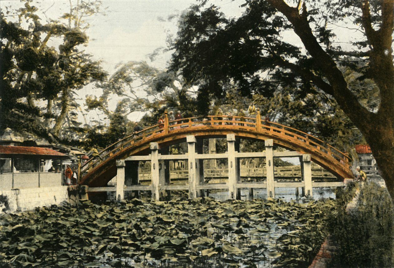 Le Pont Sumiyoshi A Osaka, Sumiyoshi Bridge in Osaka, 1900. od Unbekannt