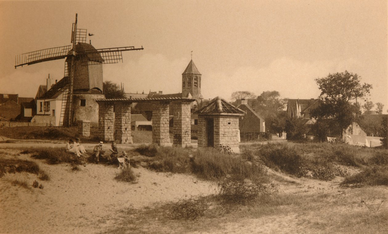Starý větrný mlýn a kostel, starý větrný mlýn a kostel, c1900. od Unbekannt