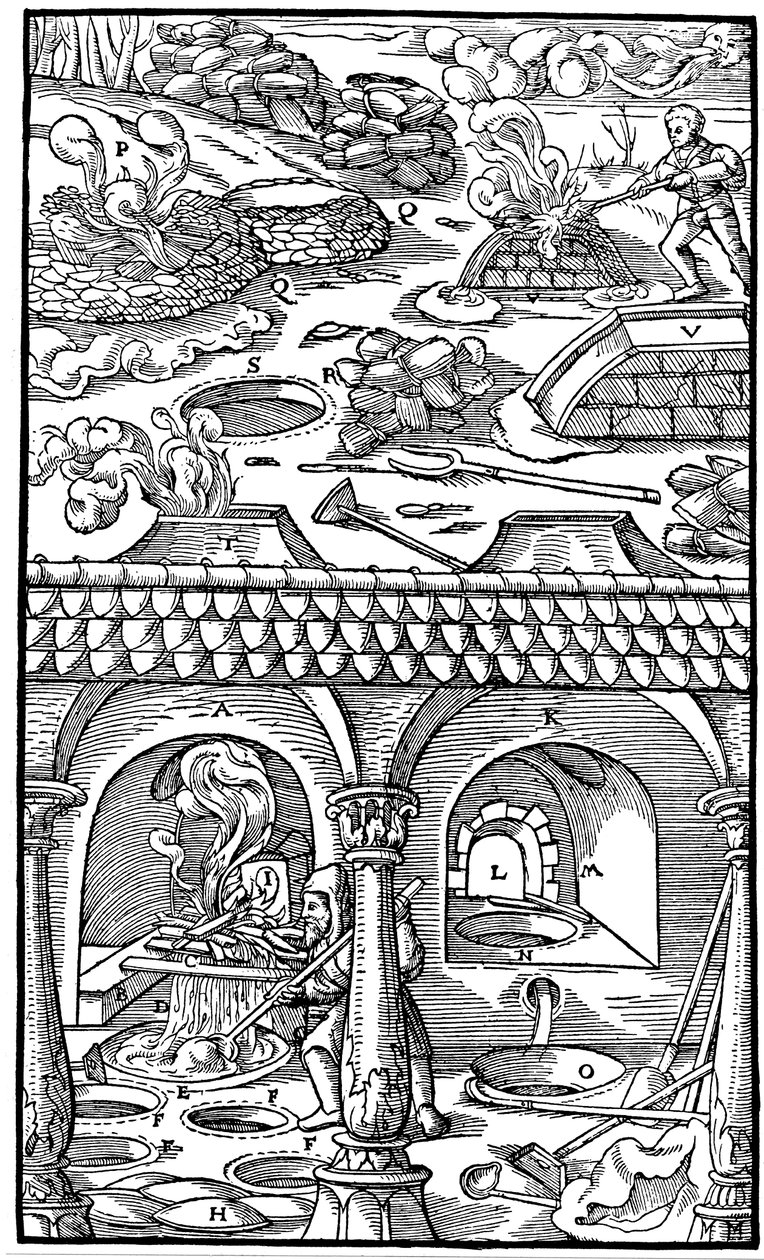 Tavení olova, 1556 od Unbekannt
