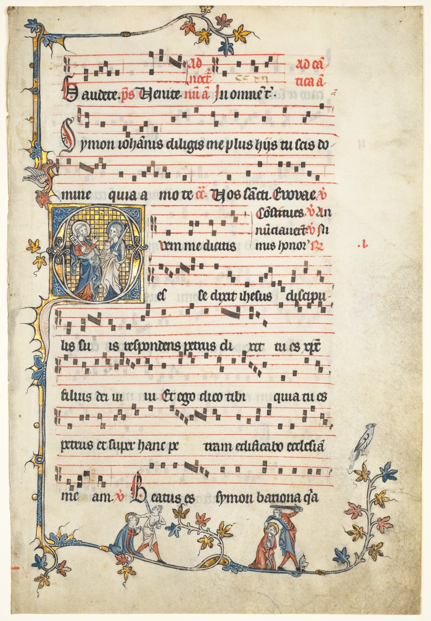 List vyříznutý z antifonáře: Počáteční Q se svatými Petrem a Pavlem, c. 1325. od Unbekannt