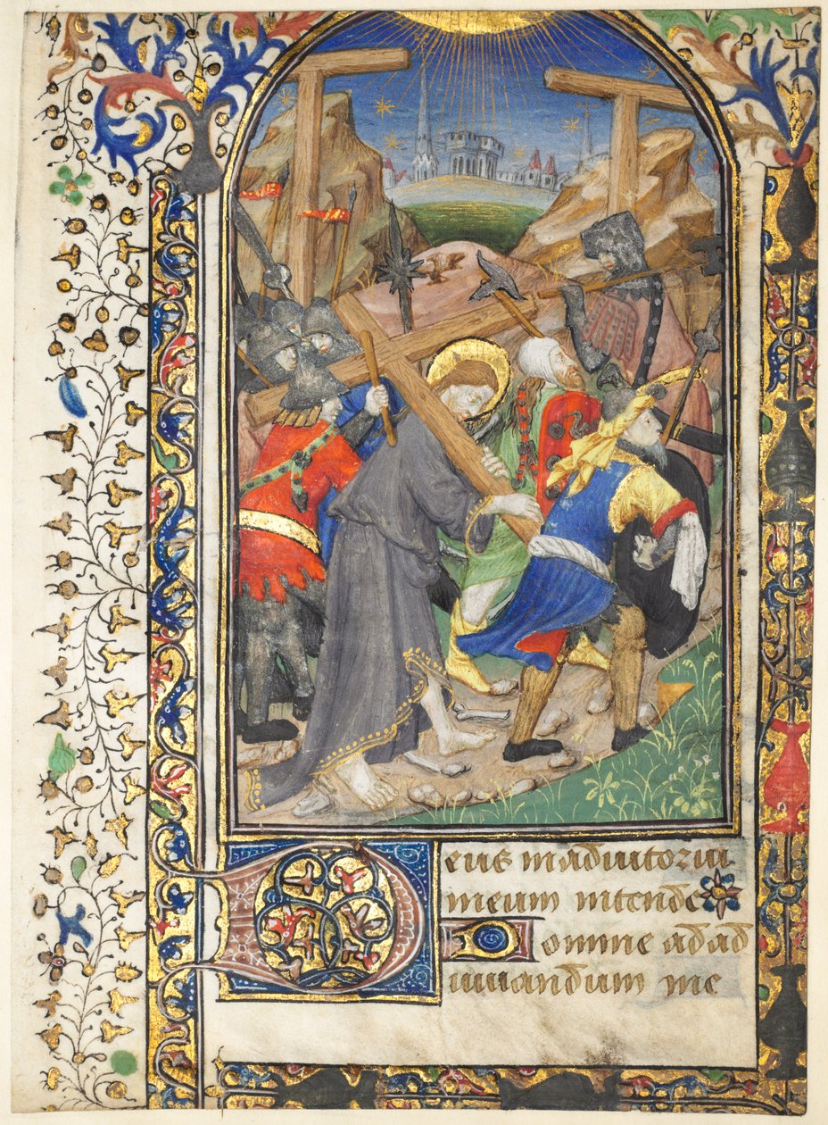 List vyříznutý z hodin Tarleton: Kristus nesoucí kříž Terce, Office of the Virgin, c. 14 od Unbekannt