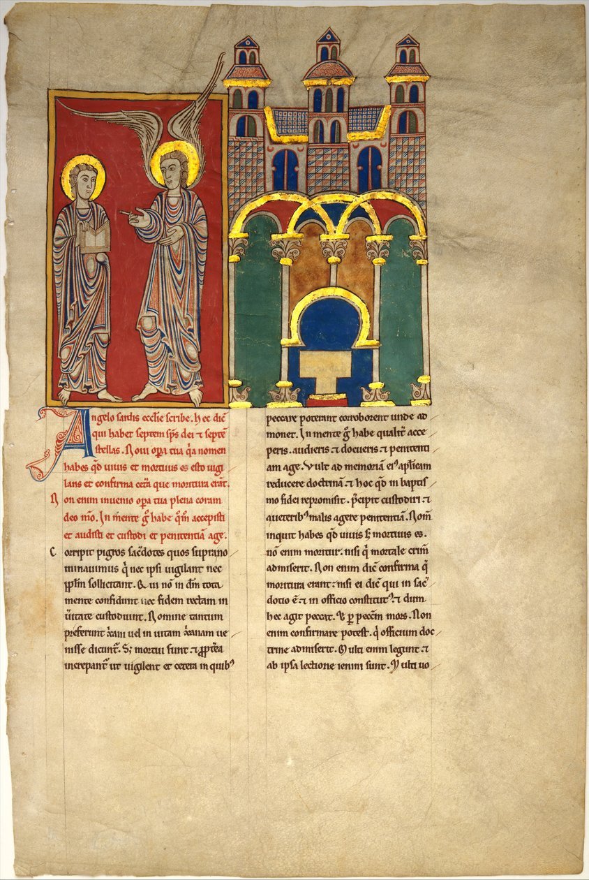 List z rukopisu Beatus: Anděl kostela Sardis se svatým Janem, ca. 1180. od Unbekannt