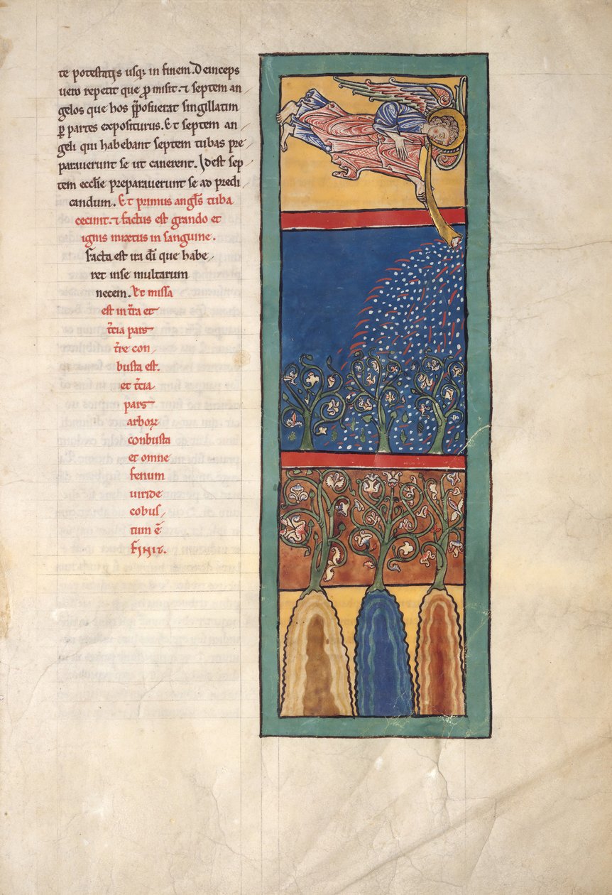 List z rukopisu Beatus: První anděl zatroubí na trubku..., ca. 1180. od Unbekannt