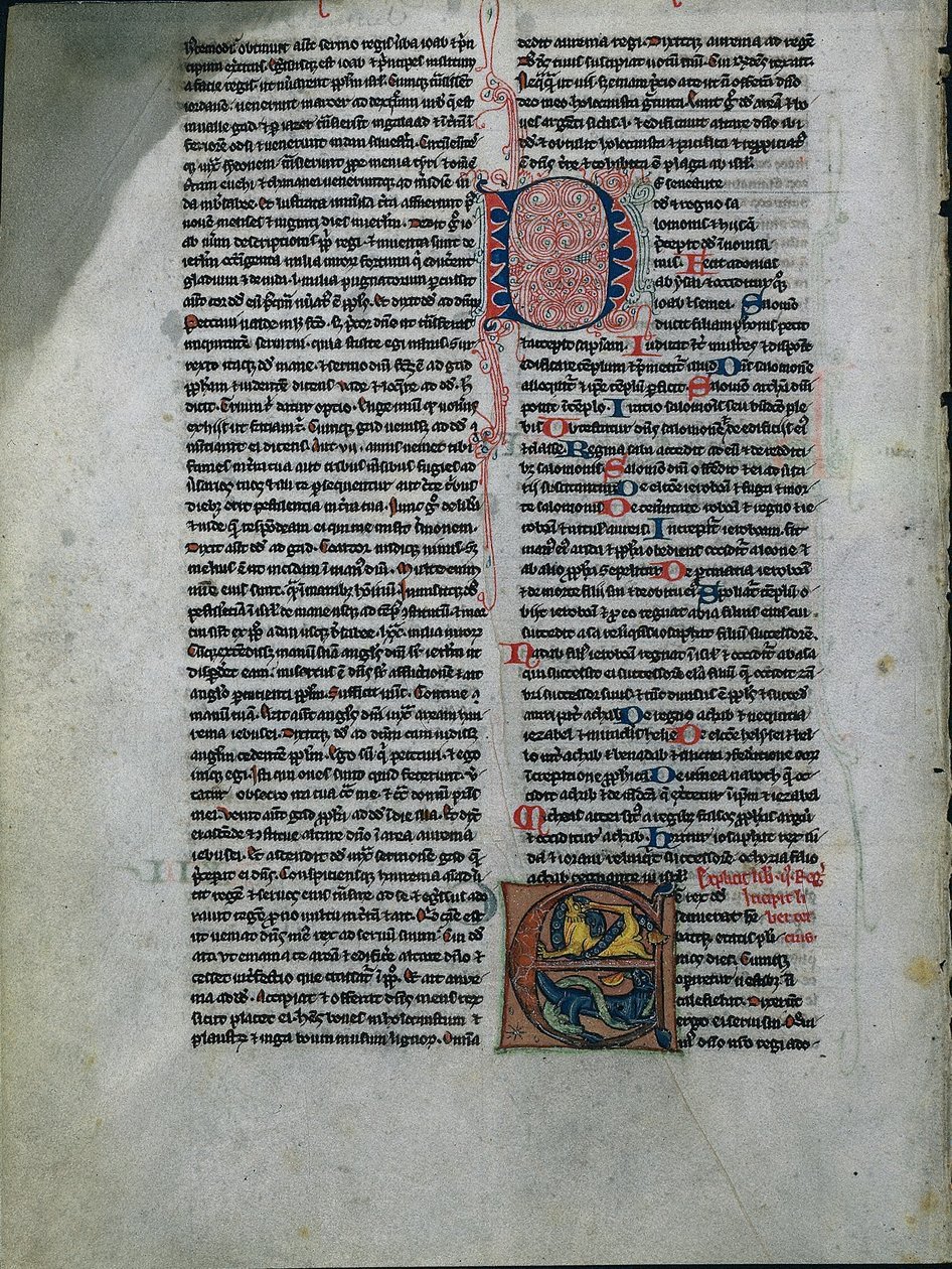 List z Bible: Iniciála E: Propletení lvi a hadi 1 ze 2 vyříznutých listů, c. 1225-50. od Unbekannt