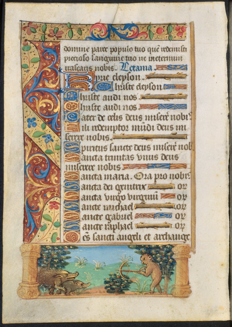 List z knihy hodin: Lov lidoopů na divoká prasata recto a lov lidoopů verso, c. 1500-1510. od Unbekannt