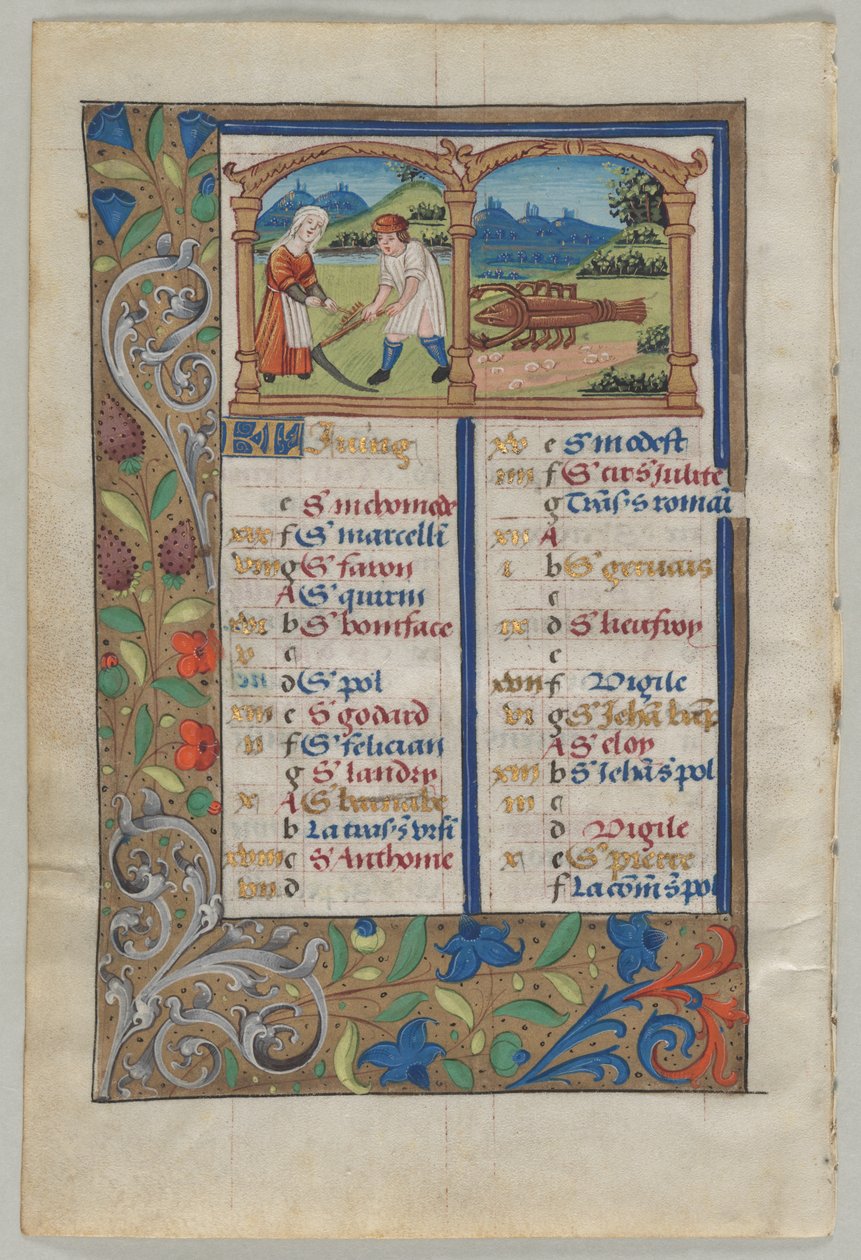 List z knihy hodin: Kalendářní stránka na červen verso, c. 1510. od Unbekannt