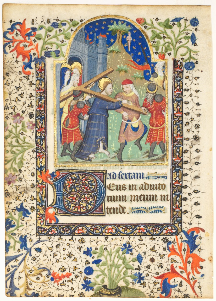 List z knihy hodin: Kristus nesoucí kříž Sext, Hodiny kříže, c. 1410-1420. od Unbekannt