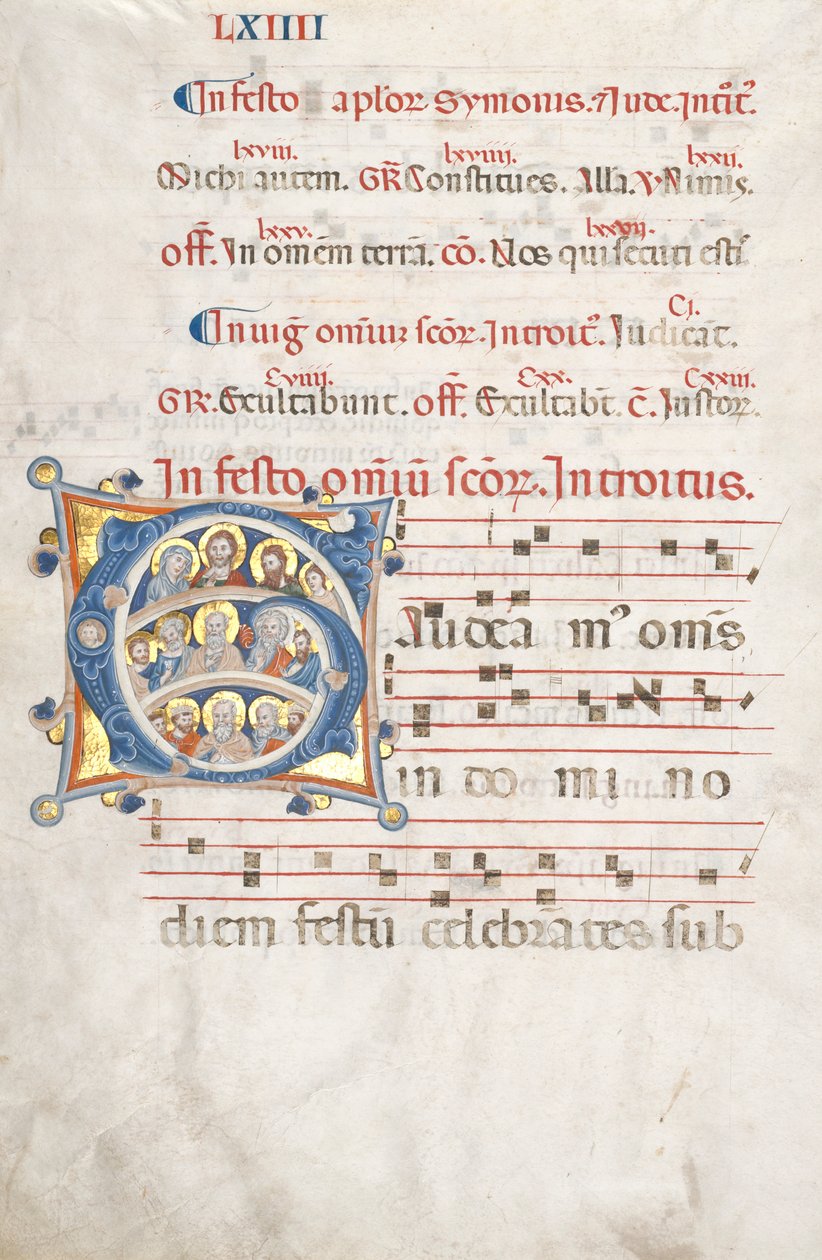 List z graduálu: Iniciála G s Kristem, Pannou a apoštoly, c. 1300. od Unbekannt