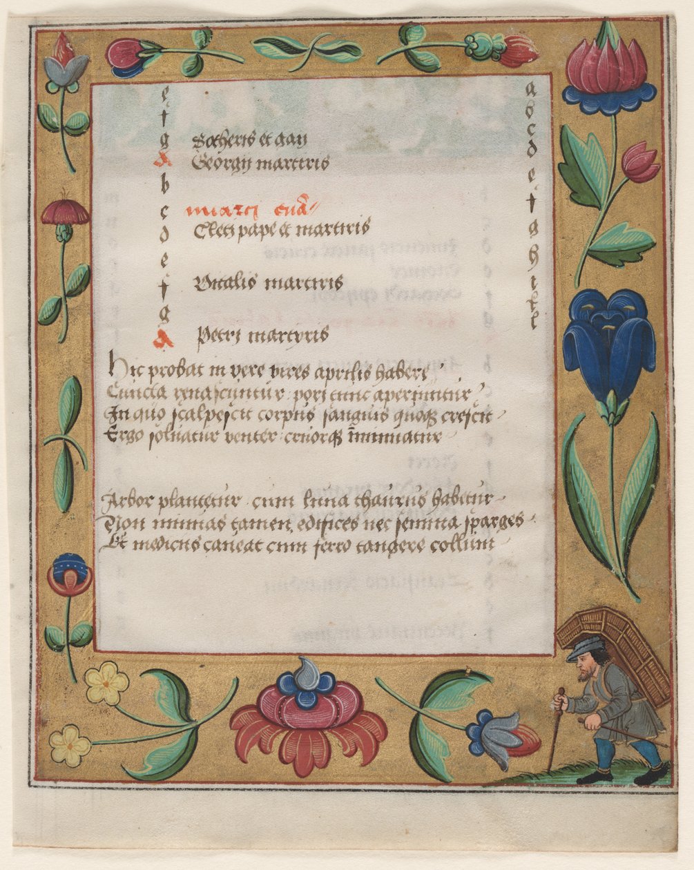 List ze žaltáře a modlitební knížky: Kalendářní stránka s rolnickým pohledem, c. 1524. od Unbekannt