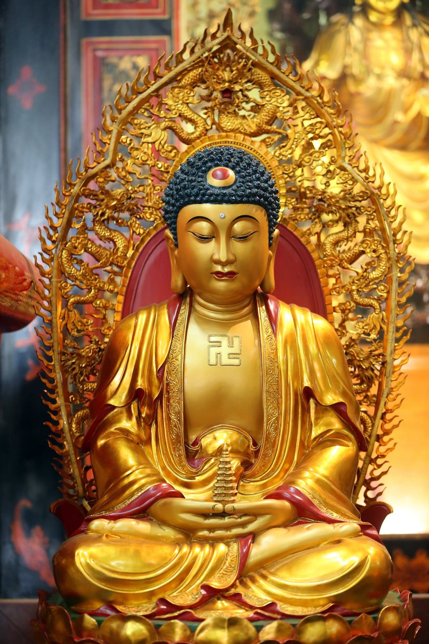 Leong San buddhistický chrám. Zlatá socha Buddhy. Singapur od Unbekannt