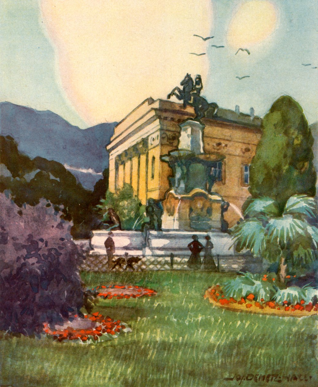 Leopoldsbrunnen und Stadttheater, Leopoldova kašna a městské divadlo, c1929. od Unbekannt