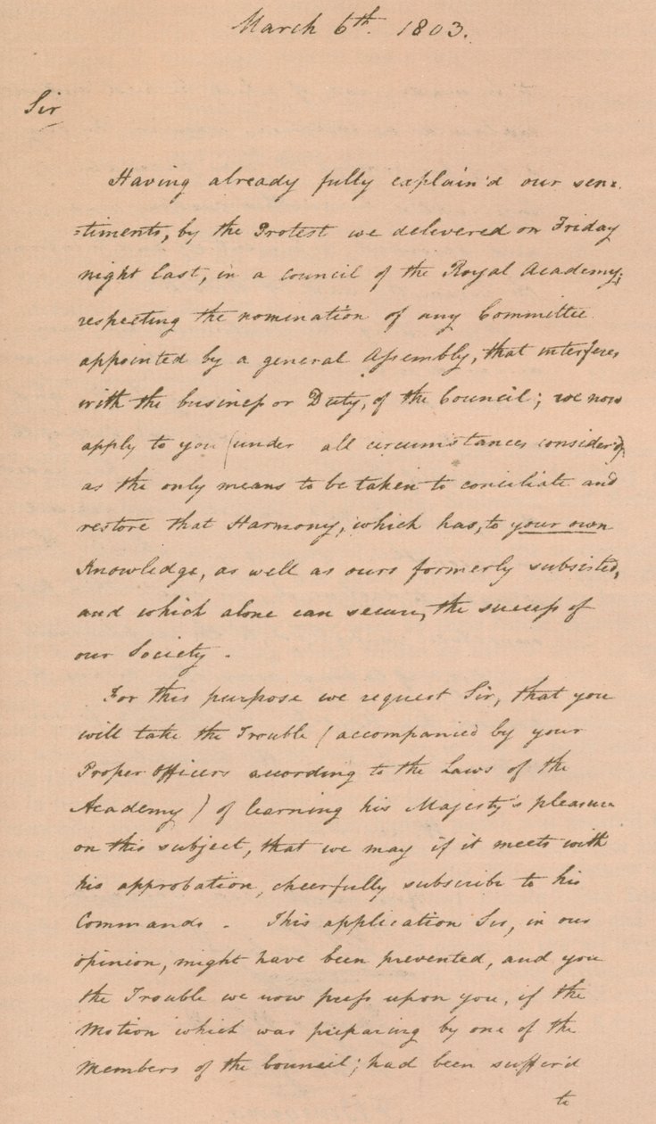 Dopis Benjaminu Westovi, prezidentovi Královské akademie, 1803 1904 od Unbekannt