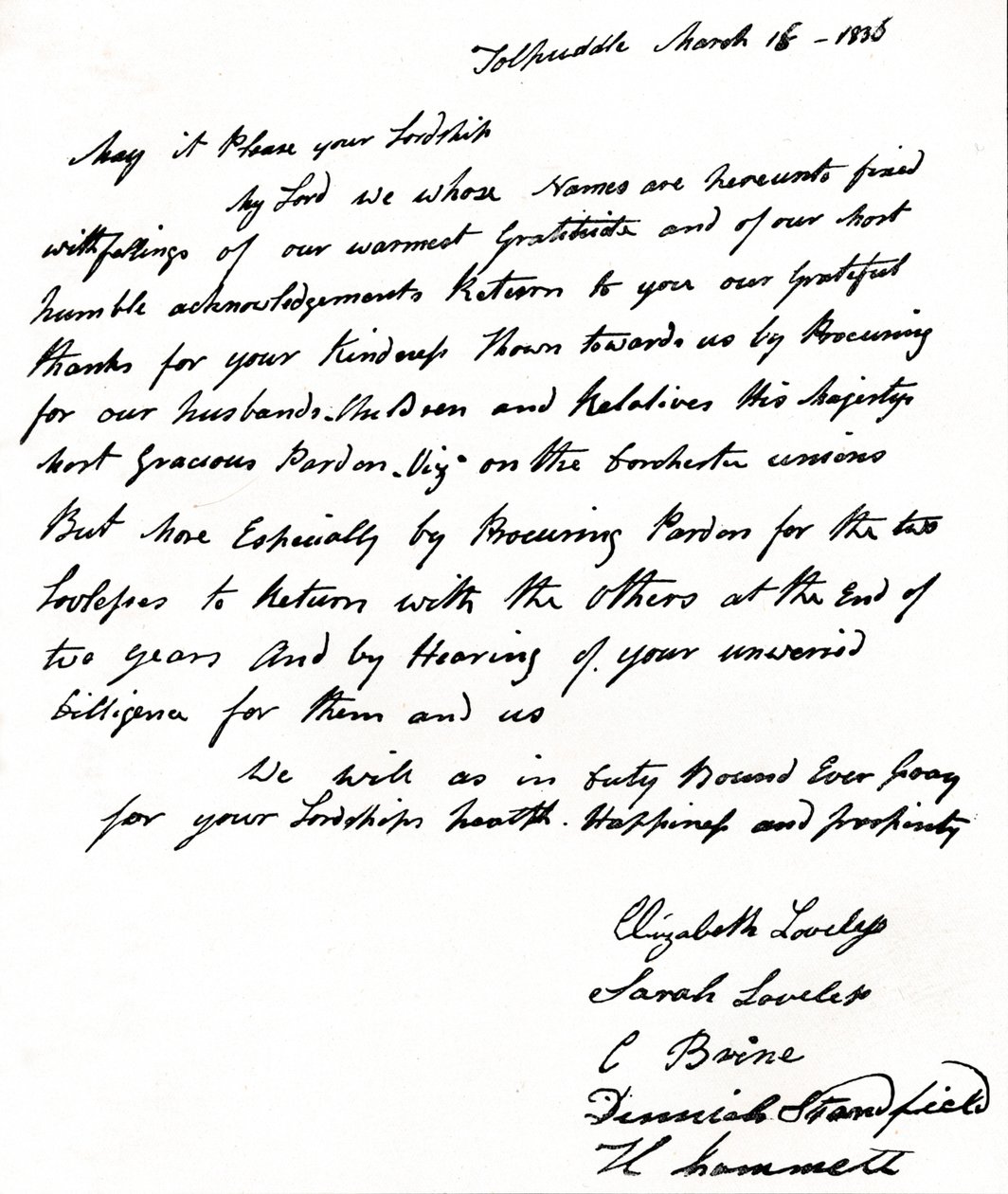 Dopis, který manželky Tolpuddlových mučedníků napsaly v letech 1792-1878 ministru vnitra Johnu Russellovi, od Unbekannt