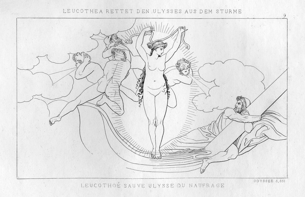 Leucothea, mořské božstvo, zachrání Odyssea v bouři, c1833 od Unbekannt