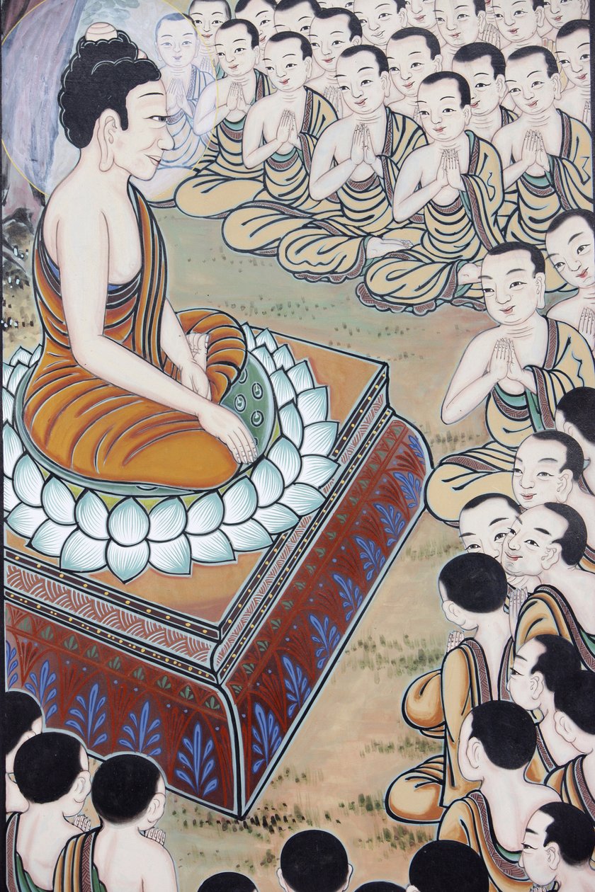 Buddhův život Buddha si získal mnoho následovníků Při jedné příležitosti se spontánně sešlo 1250 mnichů, aby si vyslechli jeho učení (Tento den je v buddhistických zemích připomínán jako svátek.), Soul, Coree du Sud od Unbekannt